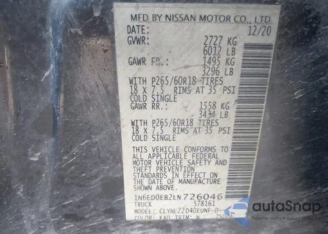 2020 Nissan Frontier Sv 4X4 from USA, damaged, VIN 1N6ED0EB2LN726046